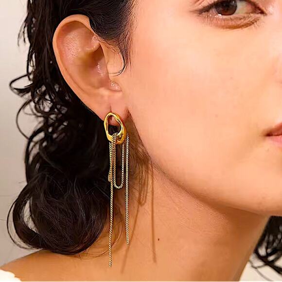 Gold Stainless Steel Silver Geometric Dangle Earrings - Picture 9 of 10